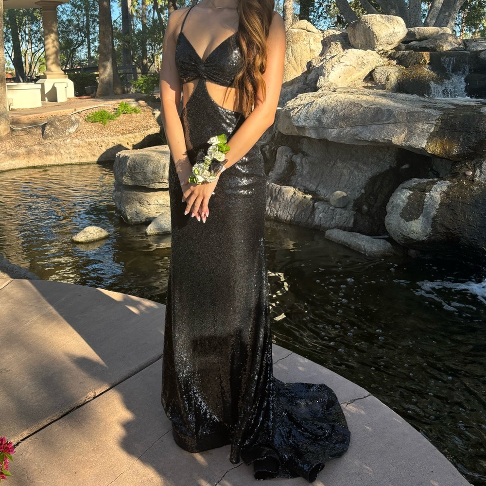 Black Sequin Cutout Open Back Prom / Formal Dress